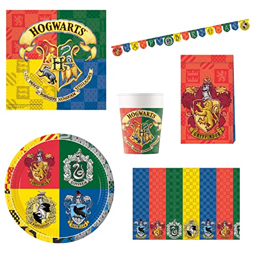 Procos DY10273865 - Harry Potter Party Set Large, Teller, Becher, Servietten, Tischdecke, Tüten, Banner, Tischdeko, Geburtstagsdekoration, M von Procos