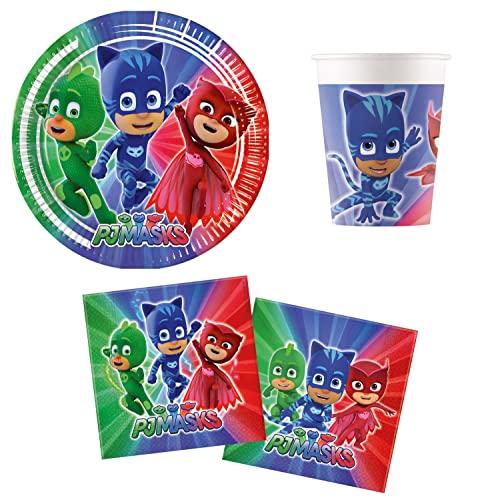 Procos DY10273868 - PJ Masks Party Set Small, Teller, Becher und Servietten, Tischdeko, Geburtstagsdekoration von Procos