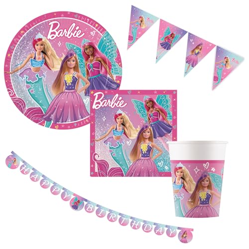 Procos - Party Set Barbie Fantasy, mehrteiliges Dekoset für Kindergeburtstag und Sommerfest, Tischdeko, Geburtstagsdeko von Procos