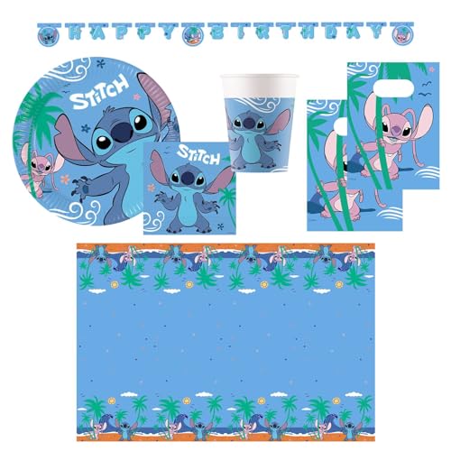 Procos - Partyset Stitch groß, 46-teiliges Partyset für Kindergeburtstag oder Mottoparty, Tischdeko von Procos
