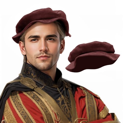 Procos Tudor Flache Baskenmützen für Damen, französische Baskenmütze, Malermütze, klassisches Kostüm, Herren, Renaissance-Stil, Kostümzubehör (USA, Alpha, Einheitsgröße, Rot) von Procos