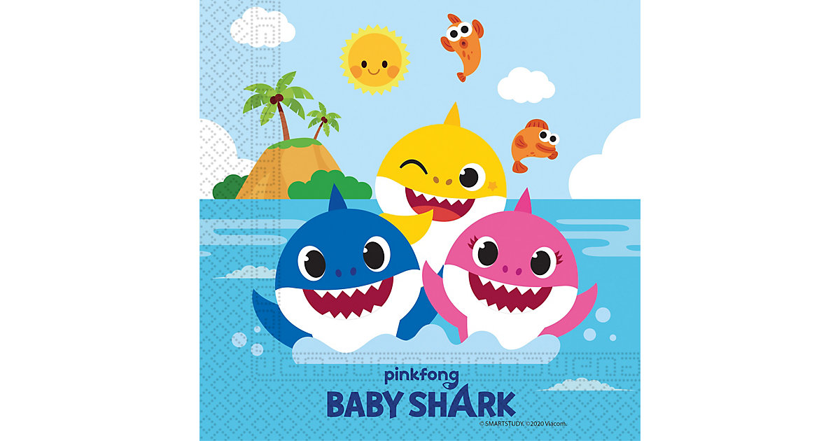 Servietten Baby Shark- Fun in the Sun, 20 Stück mehrfarbig von Procos