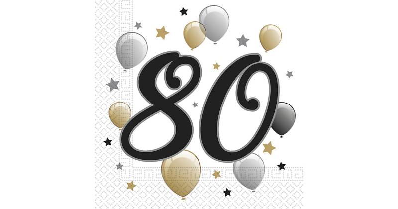 "Servietten Happy Birthday ""80""Sterne & Ballons, 33 x 33 cm, 2-lagig, 20 Stück" braun-kombi von Procos