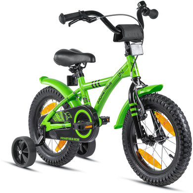 PROMETHEUS BICYCLES® HAWK Kinderfahrrad 14 , Grün-Schwarz mit Stützrädern von Prometheus Bicycles