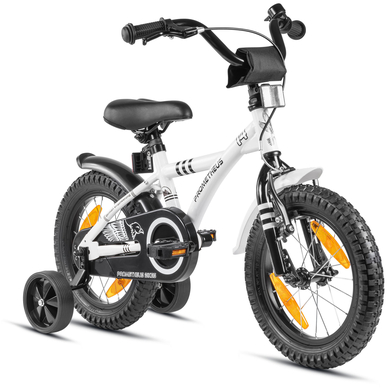 PROMETHEUS BICYCLES® Kinderfahrrad 14, Weiß-Schwarz mit Stützrädern von Prometheus Bicycles