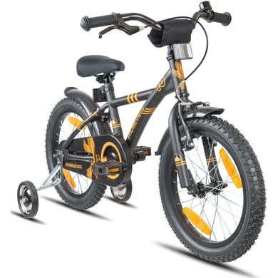 PROMETHEUS BICYCLES® Kinderfahrrad 16, Schwarz-Matt Orange mit Stützrädern von Prometheus Bicycles