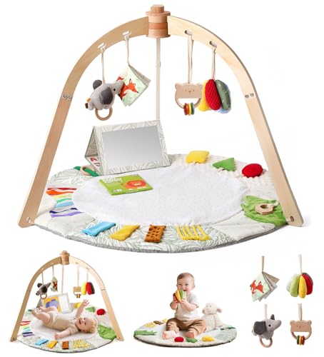 Promise Babe Spielbogen Baby aus Holz Baby Spielmatte Spielbogen Holz Gym 6 Interaktive Sensorik Spielzeug zur Motorik & Sinnesförderung Geeignet für Neugeborene (0–12+ Monate) von Promise Babe