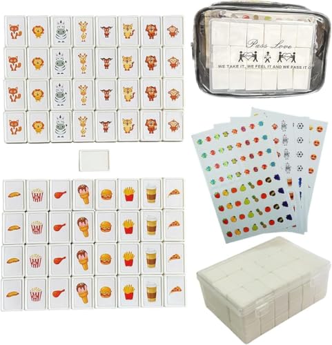 Promithi 65 Blöcke 30mm Seaside Stil Escape Game im ABS Plastik Mahjong Stil, Seaside Stil Escape Spiel Legespiel für Kinder, Escape Spiel Blöcke, mit DIY-PVC-Aufklebern-DREI zusätzliche Aufkleber von Promithi