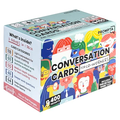 Prompta 400 Gesprächskarten für Kollegen - Lustiges Icebreaker Teambuilding-Spiel für die Arbeit - 6,3 cm x 4,4 cm große Karten - Lernen Sie die Fragen Ihrer Kollegen am besten kennen & ansprechende Prompta 400 Gesprächskarten für Kollegen - Lustiges Icebreaker Teambuilding-Spiel für die Arbeit - 6,3 cm x 4,4 cm große Karten - Lernen Sie die Fragen Ihrer Kollegen am besten kennen & ansprechende von Prompta