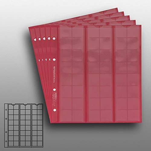 5 numismatische Prophila Münzhüllen mit roten Zwischenblättern, jeweils 48 Fächer bis 17 mm Ø, für Klein-Münzen von Prophila Collection