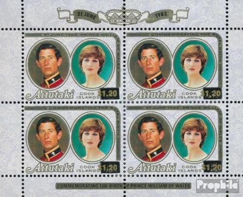 Aitutaki 493II Klb Kleinbogen, Aufdruck auf Nummer 439-440 postfrisch ** MNH 1983 Marken früherer Ausgaben (Briefmarken für Sammler) Britisches Königshaus (Diana, Charles, Elisabeth ..) von Prophila Collection