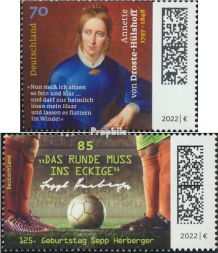 Prophila Collection BRD (BR.Deutschland) 3658,3675 (kompl.Ausg.) gestempelt 2022 Droste-Hülshoff, Sepp Herberger (Briefmarken für Sammler) Fußball von Prophila Collection