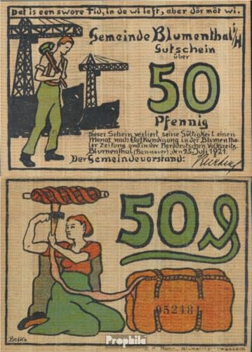 Prophila Collection Geldschein Blumenthal Notgeld: 123.1 b 50 Pf Notgeld Gemeinde Blumenthal (dunkelgrün) bankfrisch 1921 50 Pfennig (Banknoten für Sammler - kein Zahlungsmittel) von Prophila Collection