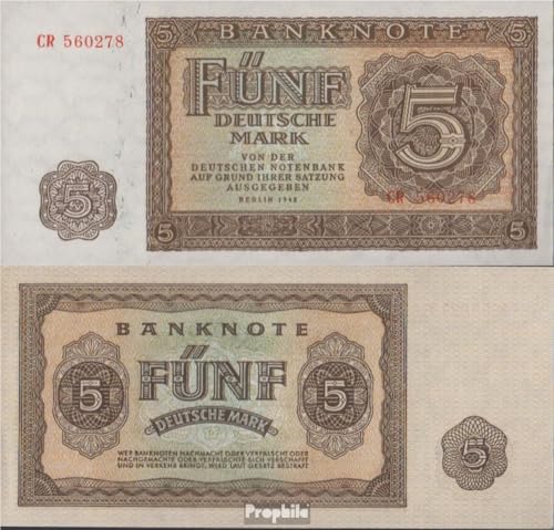 Prophila Collection Geldschein DDR Rosenbg: 342b, KN 6stellig, Davor Zwei Buchstaben bankfrisch 1948 5 Deutsche Mark (Banknoten für Sammler - kein Zahlungsmittel) von Prophila Collection