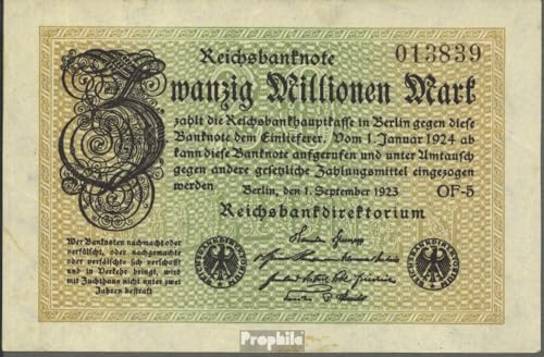 Prophila Collection Geldschein Deutsches Reich Rosenbg: 107f, Wasserzeichen Wellen gebraucht (III) 1923 20 Millionen Mark (Banknoten für Sammler - kein Zahlungsmittel) von Prophila Collection