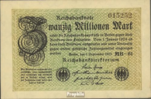 Prophila Collection Geldschein Deutsches Reich Rosenbg: 107g, Wasserzeichen Gitter mit 8 gebraucht (III) 1923 20 Millionen Mark (Banknoten für Sammler - kein Zahlungsmittel) von Prophila Collection