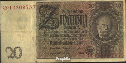 Prophila Collection Geldschein Deutsches Reich Rosenbg: 174a, Udr.-BST.: X, Serien: Q-U gebraucht (III) 1929 20 Reichsmark (Banknoten für Sammler - kein Zahlungsmittel) von Prophila Collection