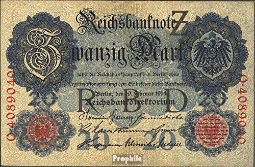 Prophila Collection Geldschein Deutsches Reich Rosenbg: 47b, 7stellige Kontrollnummer gebraucht (III) 1914 20 Mark (Banknoten für Sammler - kein Zahlungsmittel) von Prophila Collection