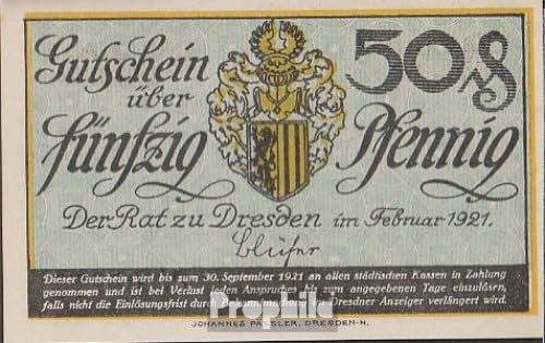 Prophila Collection Geldschein Dresden Notgeld: 50 Pf Notgeld der Stadt Dresden-Neustadt bankfrisch 1921 50 Pfennig Dresden (Banknoten für Sammler - kein Zahlungsmittel) von Prophila Collection
