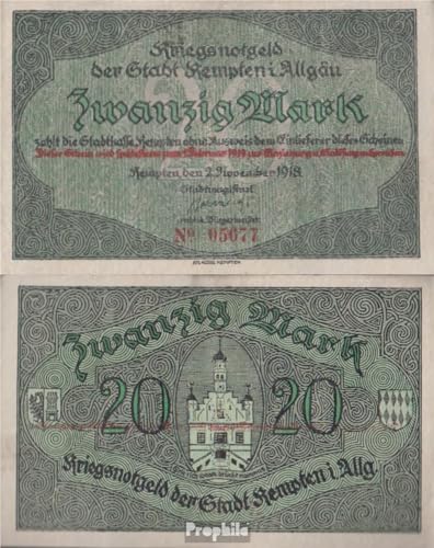 Prophila Collection Geldschein Kempten Notgeld der Stadt Kempten gebraucht (III) 1918 20 Mark (Banknoten für Sammler - kein Zahlungsmittel) von Prophila Collection