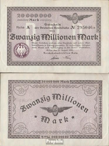 Prophila Collection Geldschein Köln Pick-Nr: S1285 Inflationsgeld der Deutschen Reichsbahn Köln gebraucht (III) 1923 20 Millionen Mark (Banknoten für Sammler - kein Zahlungsmittel) Eisenbahn/Seilbahn von Prophila Collection