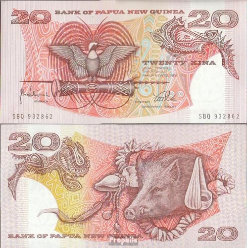 Prophila Collection Geldschein Papua-Neuguinea Pick-Nr: 10c bankfrisch 20 Kina (Banknoten für Sammler - kein Zahlungsmittel) Vögel von Prophila Collection