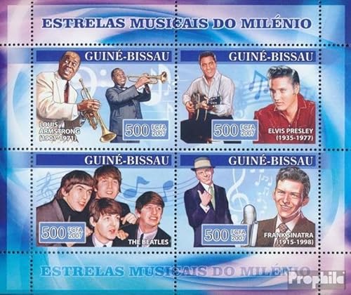 Prophila Collection Guinea-Bissau 3496-3499 Kleinbogen (kompl. Ausgabe) postfrisch ** MNH 2007 Armstrong, Presley, Beatles, Sinatr (Briefmarken für Sammler) Musik/Tanz von Prophila Collection
