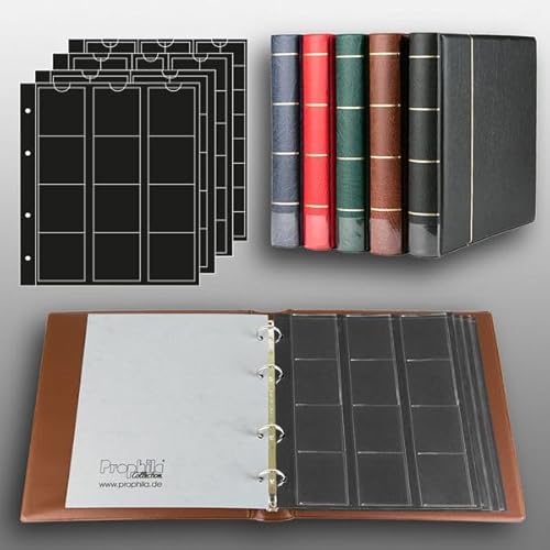 Prophila Collection Münz-Album mit 4 Hüllen (Schwarze Zwischenblätter) für 110 Münzen braun von Prophila Collection