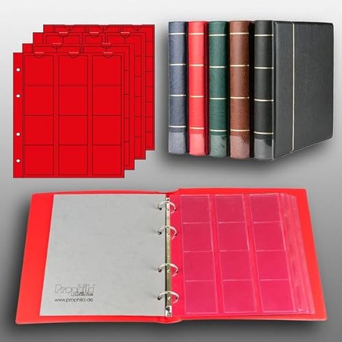 Prophila Collection Münz-Album mit 4 Hüllen (rote Zwischenblätter) für 110 Münzen rot von Prophila Collection