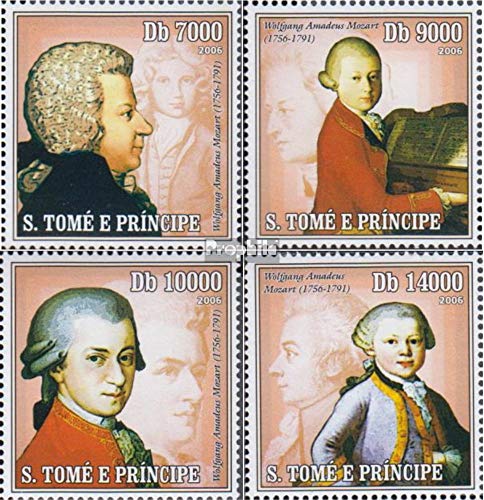 Prophila Collection Sao Tome e Principe 2714-2717 (kompl.Ausg.) postfrisch ** MNH 2006 Wolfgang Amadeus Mozart (Briefmarken für Sammler) Musik/Tanz von Prophila Collection