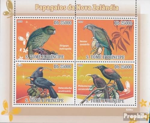 Prophila Collection Sao Tome e Principe 3889-3892 Kleinbogen (kompl. Ausgabe) postfrisch ** MNH 2009 Papageien von Neuseeland (Briefmarken für Sammler) Vögel von Prophila Collection