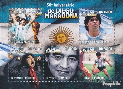 Prophila Collection Sao Tome e Principe 4400-4404 Kleinbogen (kompl. Ausgabe) postfrisch ** MNH 2010 Diego Maradona (Briefmarken für Sammler) Fußball von Prophila Collection