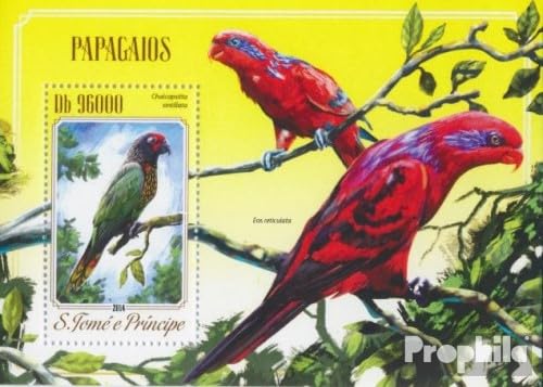 Prophila Collection Sao Tome e Principe Block 1020 (kompl. Ausgabe) postfrisch ** MNH 2014 Papageien (Briefmarken für Sammler) Vögel von Prophila Collection