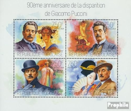 Prophila Collection Togo 5570-5573 Kleinbogen (kompl. Ausgabe) postfrisch ** MNH 2014 Giacomo Puccini (Briefmarken für Sammler) Musik/Tanz von Prophila Collection