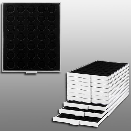 Prophila Münzbox grau 35 runde Fächer für Münzen bis 32,5mm (10-/20-Euro-Gedenkmünzen), schwarz Einlage von Prophila Collection