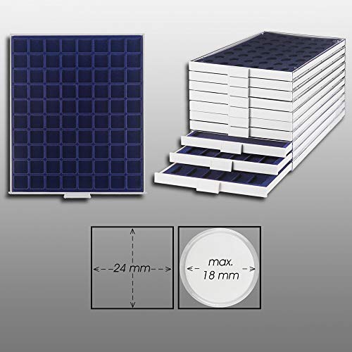 Prophila Collection Münzbox grau 80 eckige Fächer für Münzen bis 24mm, Blaue Einlage z. B. 3.Reich Münzen von Prophila Collection