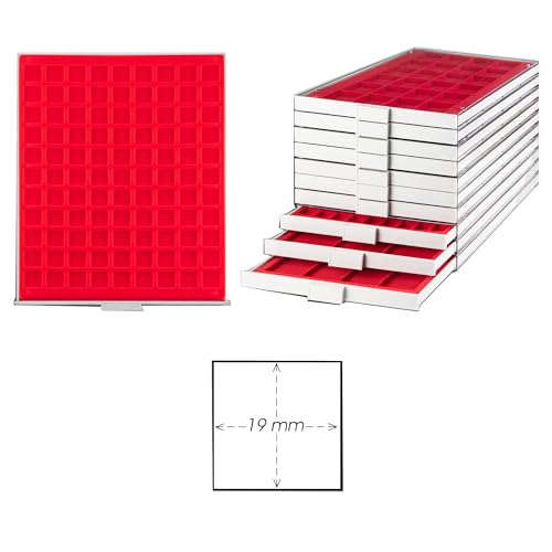 Prophila Münzbox grau 99 eckige Fächer für Münzen bis 19mm, Blaue Einlage z. B. 3.Reich MünzenProphila Münzbox grau 99 eckige Fächer für Münzen bis 19mm, rote Einlage z. B. 3.Reich Münzen von Prophila Collection