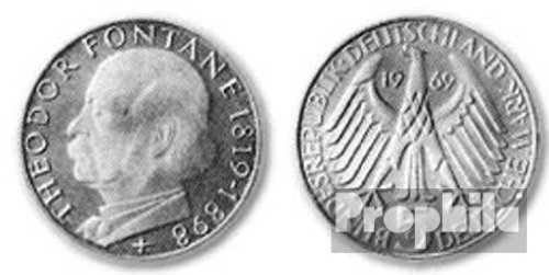 BRD (BR.Deutschland) Jägernr: 399 1969 G vorzüglich Silber 1969 5 DM Fontane (Münzen für Sammler) von Prophila