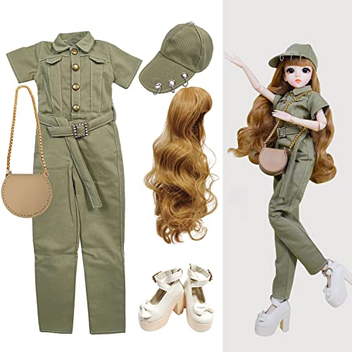 Proudoll 1/3 BJD Puppe Kleidung Outfit Set Handcrafted Stilvolle Armee Grün Overall, Kappe, Perücke, Ledertasche und High Heel, Kompatibel mit 1/3 60cm 24in SD Puppen Proudoll 1/3 BJD Puppe Kleidung Outfit Set Handcrafted Stilvolle Armee Grün Overall, Kappe, Perücke, Ledertasche und High Heel, Kompatibel mit 1/3 60cm 24in SD Puppen von Proudoll
