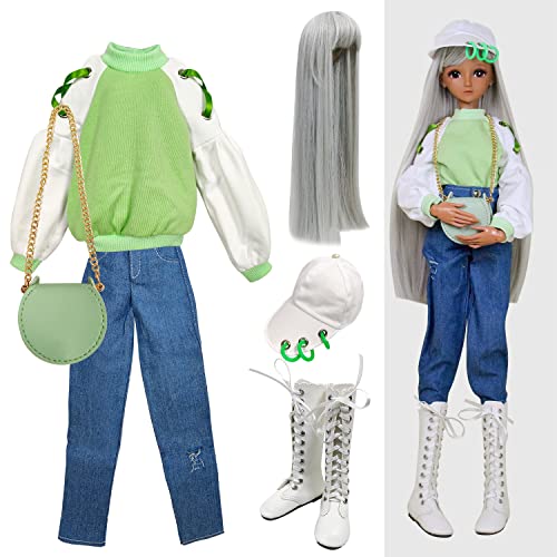 Proudoll 1/3 BJD Puppe Kleidung Outfit Set Handcrafted stilvolle grüne Hoodie, Jeans, Kappe, Perücke, Cross-Body Tasche und Stiefel, kompatibel mit 1/3 60cm 24in SD Puppen Proudoll 1/3 BJD Puppe Kleidung Outfit Set Handcrafted stilvolle grüne Hoodie, Jeans, Kappe, Perücke, Cross-Body Tasche und Stiefel, kompatibel mit 1/3 60cm 24in SD Puppen von Proudoll