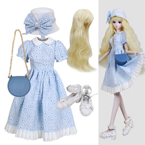 Proudoll 1/3 BJD Puppe Kleidung Outfit Set Handgefertigte stilvolle Blaue Floral Kleid, Hut, Perücke, Cross-Body Tasche und High Heel, kompatibel mit 1/3 60cm 24in SD Puppen Proudoll 1/3 BJD Puppe Kleidung Outfit Set Handgefertigte stilvolle Blaue Floral Kleid, Hut, Perücke, Cross-Body Tasche und High Heel, kompatibel mit 1/3 60cm 24in SD Puppen von Proudoll