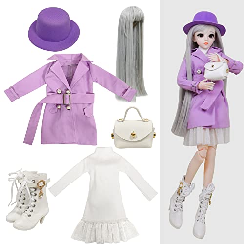 Proudoll 1/3 BJD Puppe Kleidung Outfit Set Handgefertigte stilvolle lila Mantel, Hut, Kleid, Perücke, Ledertasche und Stiefel, kompatibel mit 1/3 60cm 24in SD Puppen Proudoll 1/3 BJD Puppe Kleidung Outfit Set Handgefertigte stilvolle lila Mantel, Hut, Kleid, Perücke, Ledertasche und Stiefel, kompatibel mit 1/3 60cm 24in SD Puppen von Proudoll