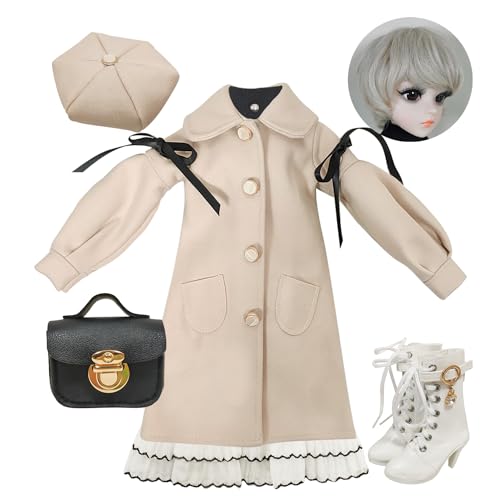 Proudoll 1/3 BJD Puppe Kleidung Outfit Set Handmade stilvolle Beige Mantel, Beret, Kleid, Perücke, Ledertasche und Stiefel, kompatibel mit 1/3 60cm 24in SD Puppen Proudoll 1/3 BJD Puppe Kleidung Outfit Set Handmade stilvolle Beige Mantel, Beret, Kleid, Perücke, Ledertasche und Stiefel, kompatibel mit 1/3 60cm 24in SD Puppen von Proudoll