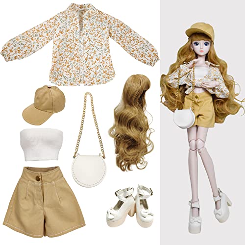 Proudoll 1/3 BJD Puppe Kleidung Outfit Set Handmade stilvolle Blumen Bluse, Tank, kurz, Kappe, Perücke, Cross-Body Tasche und High Heel, kompatibel mit 1/3 60cm 24in SD Puppen Proudoll 1/3 BJD Puppe Kleidung Outfit Set Handmade stilvolle Blumen Bluse, Tank, kurz, Kappe, Perücke, Cross-Body Tasche und High Heel, kompatibel mit 1/3 60cm 24in SD Puppen von Proudoll