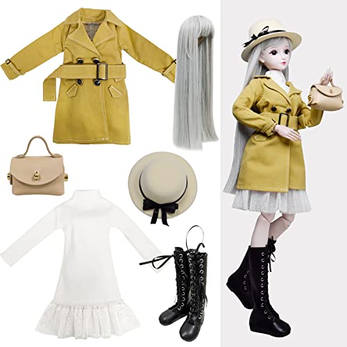 Proudoll 1/3 BJD Puppe Kleidung Outfit Set Handmade stilvolle Khaki Mantel, Hut, Kleid, Perücke, Ledertasche und Stiefel, kompatibel mit 1/3 60cm 24in SD Puppen Proudoll 1/3 BJD Puppe Kleidung Outfit Set Handmade stilvolle Khaki Mantel, Hut, Kleid, Perücke, Ledertasche und Stiefel, kompatibel mit 1/3 60cm 24in SD Puppen von Proudoll