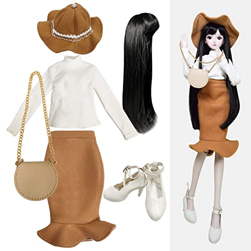 Proudoll 1/3 BJD Puppe Kleidung Outfit Set Handmade stilvolle Langarmshirt, brauner Rock, Hut, Perücke, Crossbody Tasche und High Heel, kompatibel mit 1/3 60cm 24in SD Puppen Proudoll 1/3 BJD Puppe Kleidung Outfit Set Handmade stilvolle Langarmshirt, brauner Rock, Hut, Perücke, Crossbody Tasche und High Heel, kompatibel mit 1/3 60cm 24in SD Puppen von Proudoll