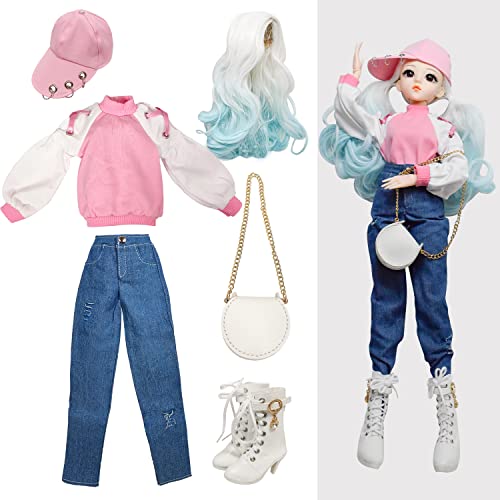 Proudoll 1/3 BJD Puppe Kleidung Outfit Set Handmade stilvolle rosa Hoodie, Jeans, Kappe, Perücke, Cross-Body Tasche und Stiefel, kompatibel mit 1/3 60cm 24in SD Puppen Proudoll 1/3 BJD Puppe Kleidung Outfit Set Handmade stilvolle rosa Hoodie, Jeans, Kappe, Perücke, Cross-Body Tasche und Stiefel, kompatibel mit 1/3 60cm 24in SD Puppen von Proudoll