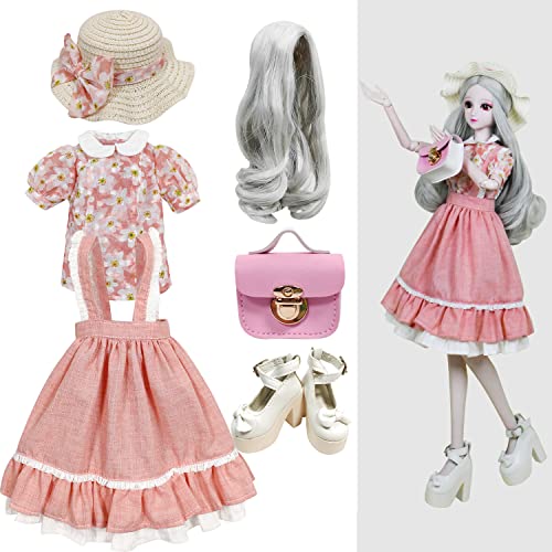 Proudoll 1/3 BJD Puppe Kleidung Outfit Set mit handgefertigten stilvollen Blumen Bluse, rosa Riemen Kleid, Perücke, Handtasche und High Heel, kompatibel mit 1/3 60cm 24in SD Puppen Proudoll 1/3 BJD Puppe Kleidung Outfit Set mit handgefertigten stilvollen Blumen Bluse, rosa Riemen Kleid, Perücke, Handtasche und High Heel, kompatibel mit 1/3 60cm 24in SD Puppen von Proudoll