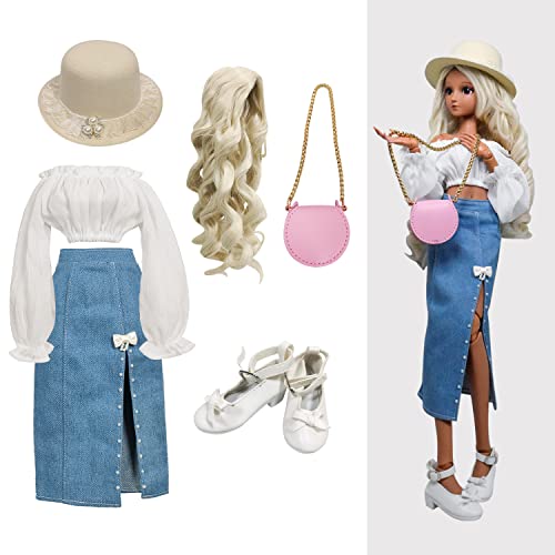 Proudoll 1/3 BJD Puppe Kleidung Outfit Set mit handgefertigten stilvollen Denim Rock, Hut, Bluse, Perücke, Ledertasche Schuhe, kompatibel mit 1/3 60cm 24in SD Puppen Proudoll 1/3 BJD Puppe Kleidung Outfit Set mit handgefertigten stilvollen Denim Rock, Hut, Bluse, Perücke, Ledertasche Schuhe, kompatibel mit 1/3 60cm 24in SD Puppen von Proudoll