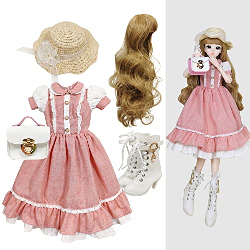 Proudoll 1/3 BJD Puppe Kleidung Outfit Set mit handgefertigten stilvollen rosa Kleid, Hut. Handtasche und Stiefel, kompatibel mit 1/3 60cm 24in SD Puppen Proudoll 1/3 BJD Puppe Kleidung Outfit Set mit handgefertigten stilvollen rosa Kleid, Hut. Handtasche und Stiefel, kompatibel mit 1/3 60cm 24in SD Puppen von Proudoll